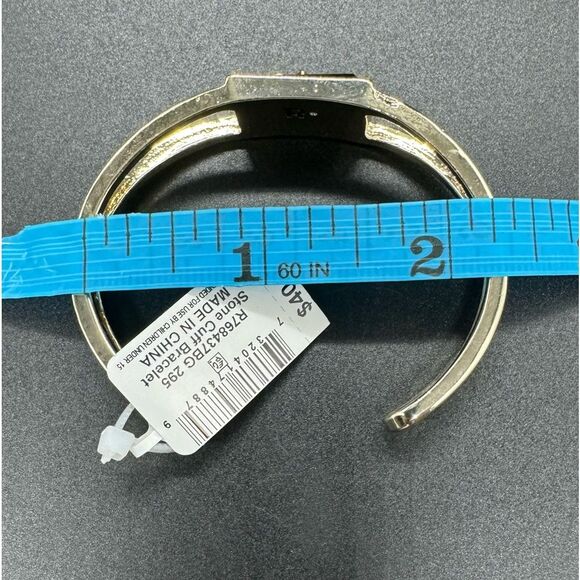 Rachel Roy Beautiful Gold Tone With Black Stone Cuff Bracelet - Picture 6 of 6